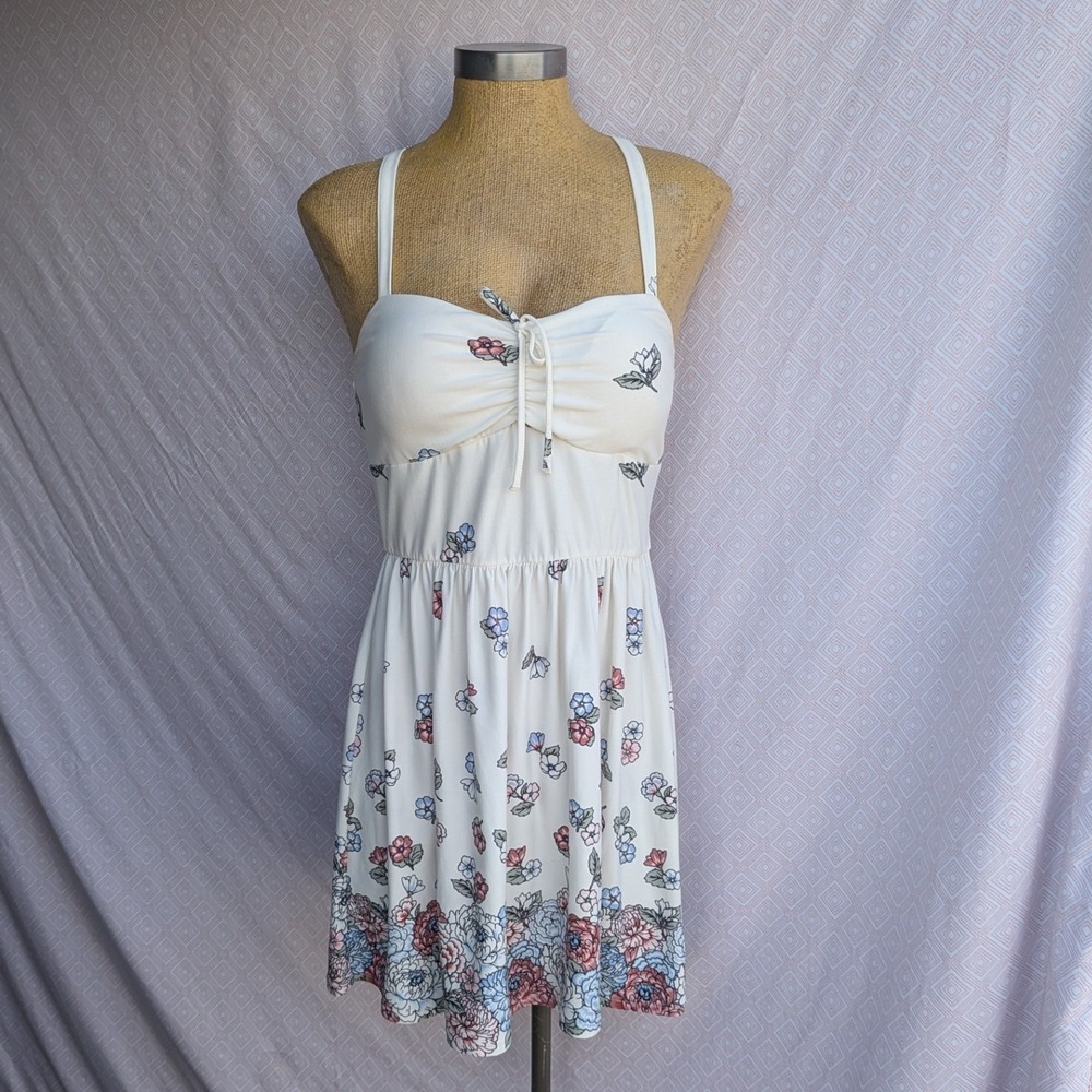No Boundaries Sun Dress Women White Excellent Floral Lace Back Tie Front M 7-9